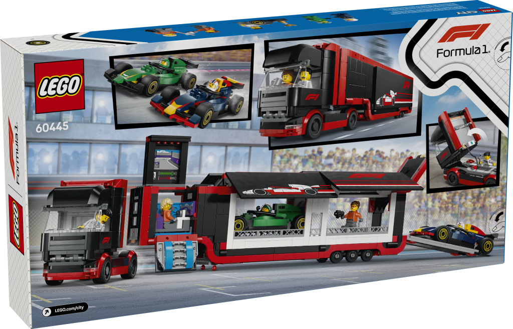LEGO City 60445 F1 Truck with RB20 AMR24 F1 Cars box back 1024x656