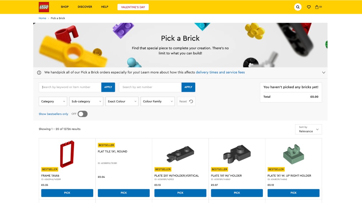 Updated LEGO Pick a Brick service now live in USA and Canada